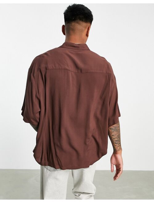 Asos Design boxy oversized viscose shirt in brown