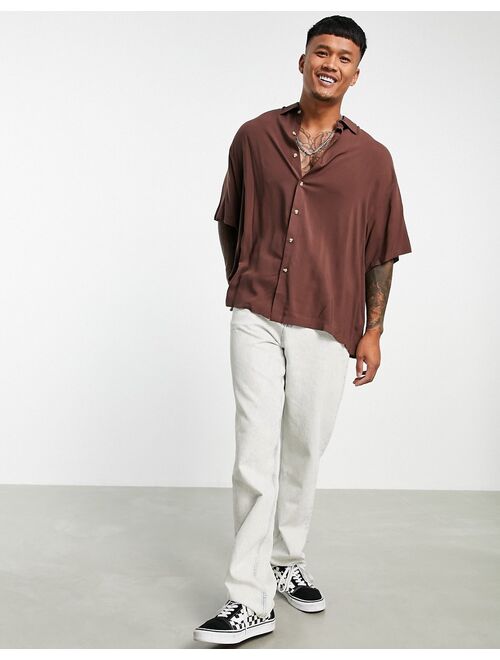 Asos Design boxy oversized viscose shirt in brown