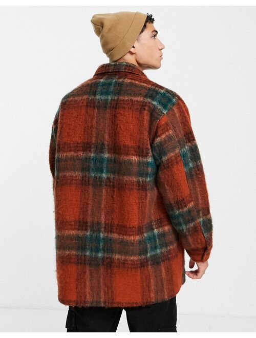 Asos Design wool mix oversized shacket in red check