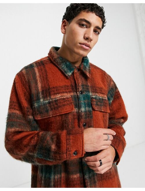 Asos Design wool mix oversized shacket in red check