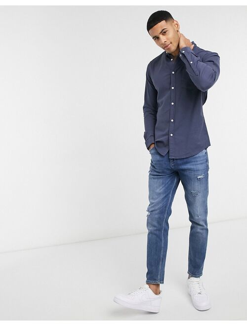 Asos Design slim fit oxford shirt in navy