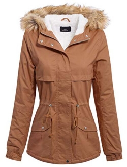 MixMatchy Women's Winter Faux Fur Lined Front Zip Up Camo Short Coat Jacket