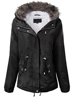 MixMatchy Women's Winter Faux Fur Lined Front Zip Up Camo Short Coat Jacket