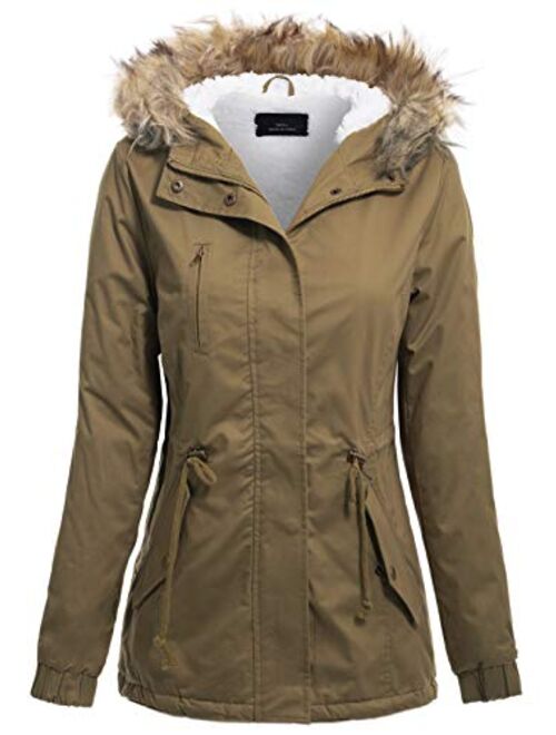 MixMatchy Women's Winter Faux Fur Lined Front Zip Up Camo Short Coat Jacket