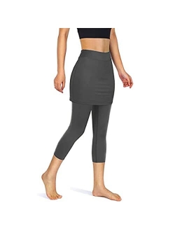 Fridja Skirted Legging for Women with Pockets Attached Tennis Skirt with Leggings Golf Skirts with Leggings Yoga Leggings