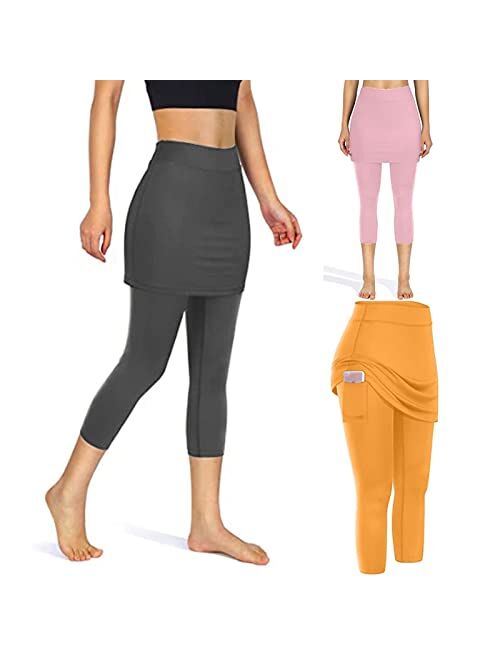 Fridja Skirted Legging for Women with Pockets Attached Tennis Skirt with Leggings Golf Skirts with Leggings Yoga Leggings