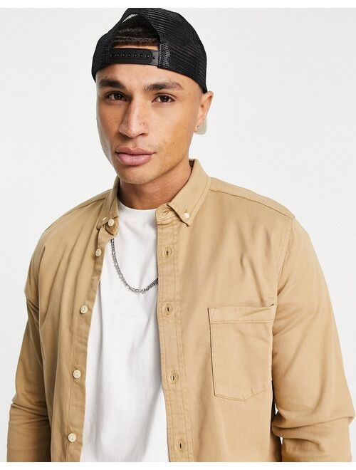 Asos Design slim fit denim shirt in stone