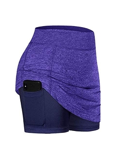 Kangma Women's Skirted Leggings Capri Skirt with Pockets Elastic Skinny Yoga Athletic Pants Golf Tennis Workout Skort