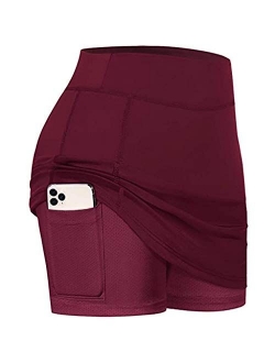 Kangma Women's Skirted Leggings Capri Skirt with Pockets Elastic Skinny Yoga Athletic Pants Golf Tennis Workout Skort