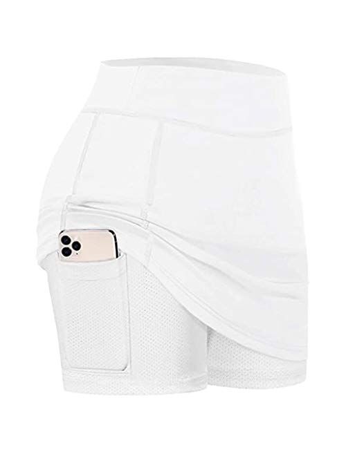 Kangma Women's Skirted Leggings Capri Skirt with Pockets Elastic Skinny Yoga Athletic Pants Golf Tennis Workout Skort