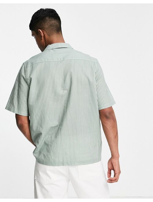 Asos Design relaxed revere shirt in sage green poplin stripe