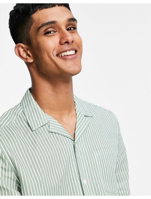 Asos Design relaxed revere shirt in sage green poplin stripe