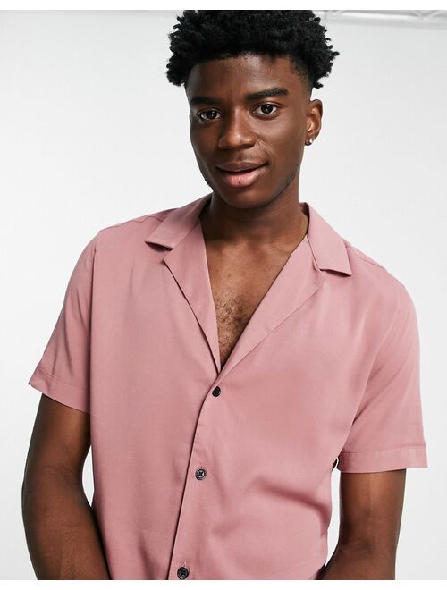 Asos Design skinny viscose shirt with revere collar in dusky pink