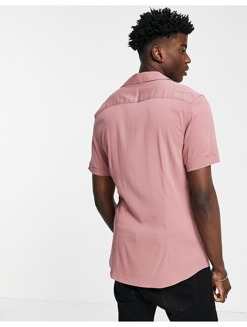 Asos Design skinny viscose shirt with revere collar in dusky pink