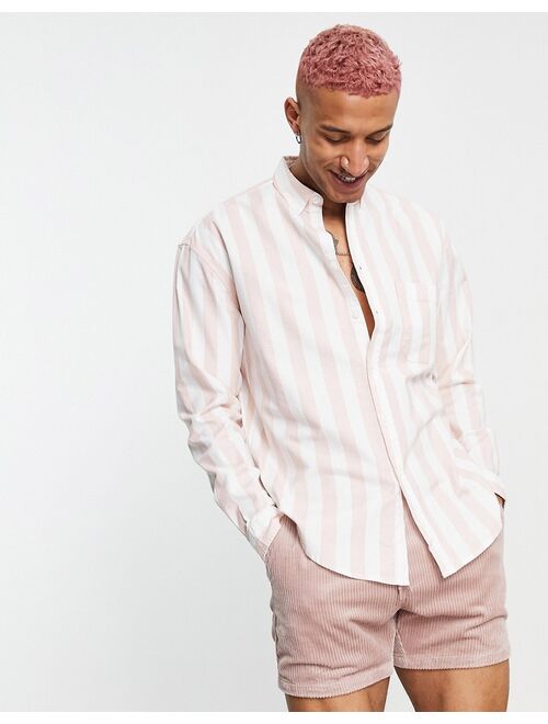 Asos Design 90s oversized shirt in pink oxford stripe