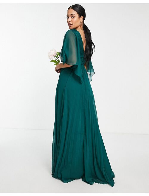 Asos Design Tall Bridesmaid ruched bodice drape maxi dress with wrap waist in forest green