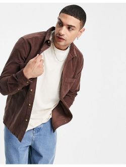 corduroy solid overshirt in brown