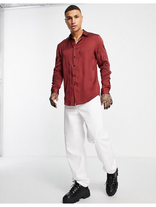 Asos Design satin shirt in dark burgundy