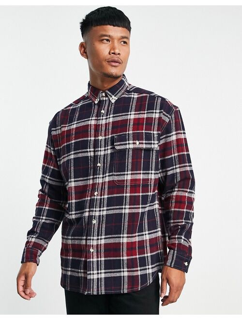 Asos Design 90s oversized shirt in brushed flannel check with back text print