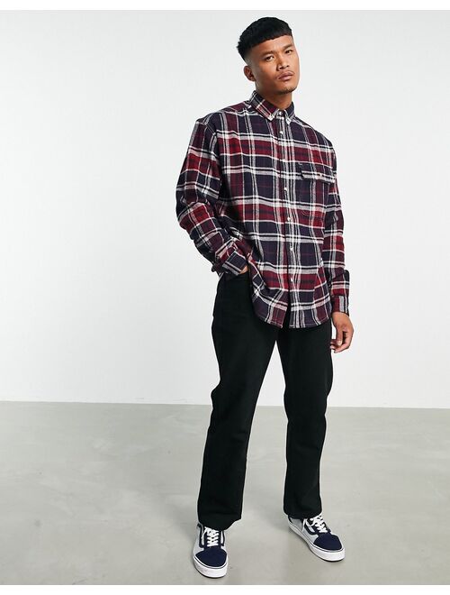 Asos Design 90s oversized shirt in brushed flannel check with back text print