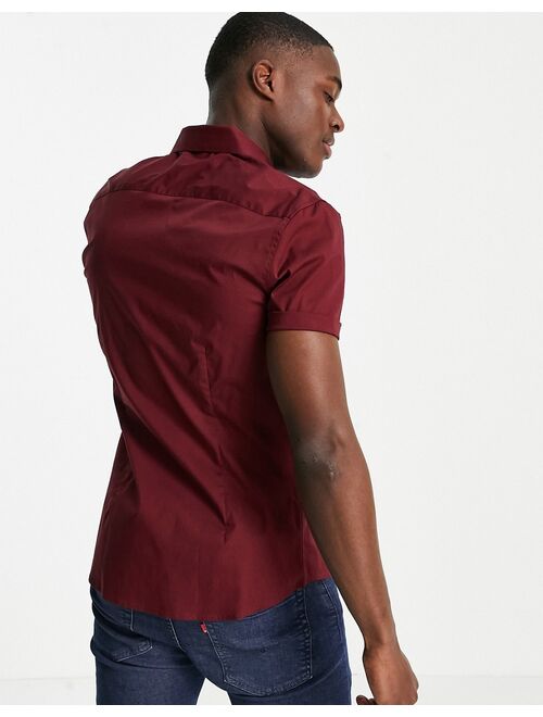 Asos Design stretch skinny fit shirt in burgundy