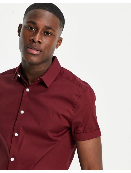 Asos Design stretch skinny fit shirt in burgundy