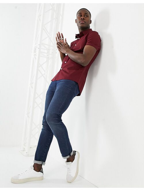 Asos Design stretch skinny fit shirt in burgundy