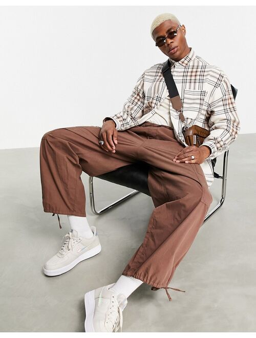 Asos Design 90s oversized shirt in neutral twill check