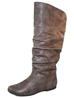 Women's Neo144 Leatherette Basic Slouchy Knee High Flat Boot