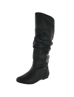 Women's Neo144 Leatherette Basic Slouchy Knee High Flat Boot