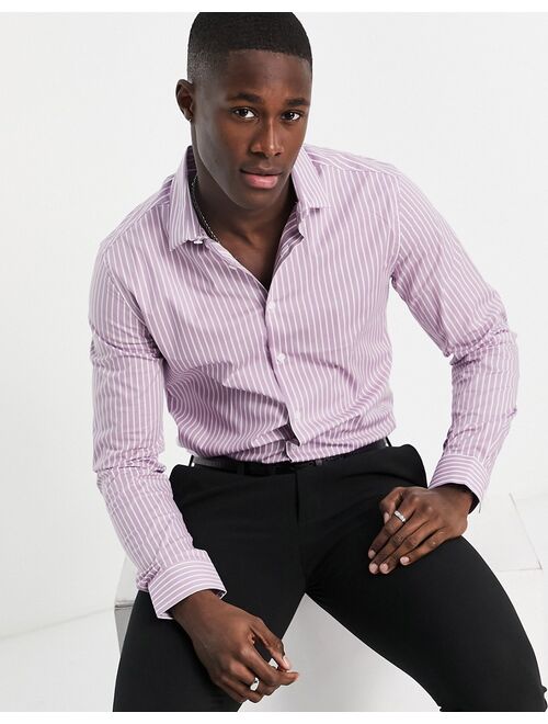 Asos Design slim stripe shirt in lavender