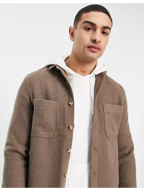 Asos Design wool mix overshirt in light brown