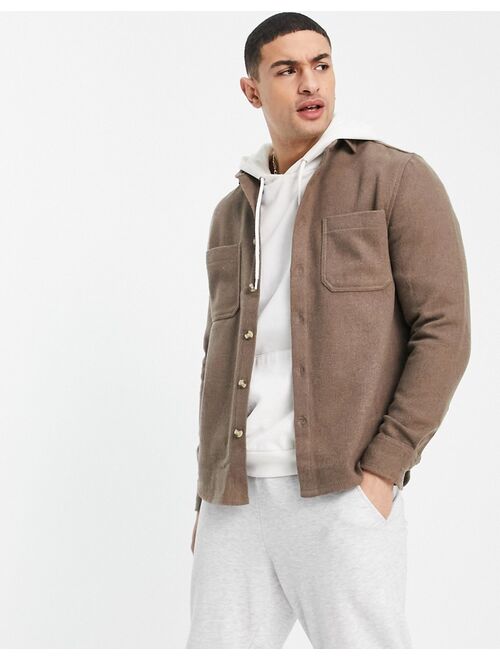 Asos Design wool mix overshirt in light brown