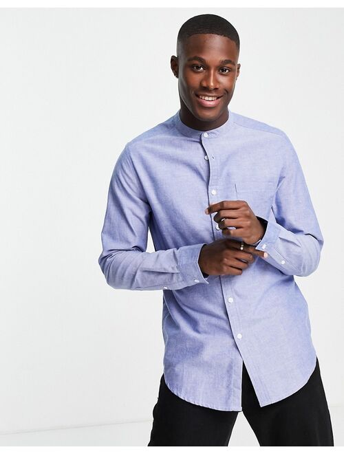 Asos Design oxford shirt with grandad collar in blue