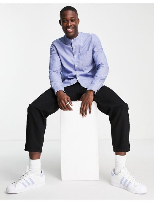 Asos Design oxford shirt with grandad collar in blue