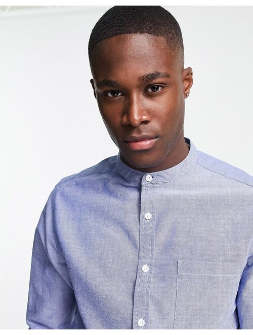 Asos Design oxford shirt with grandad collar in blue