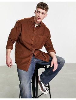 oversized cord shirt in brown