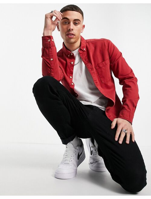 Asos Design slim fit long sleeve denim shirt in red