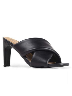 Kaylee Mules for Women - Elegant Square Toe Mid Heel Slip On Sandals