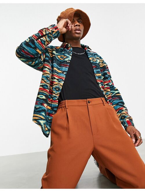 Asos Design 90s oversized shirt in geo teddy fleece