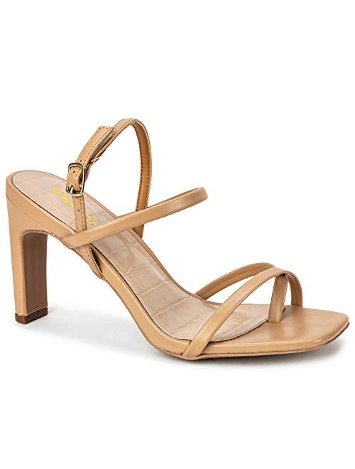 Qupid Kaylee Heels for Women - Sand Faux Leather Sling Back Sandals