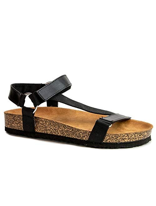 Qupid Luka Sandals for Women - Faux Leather Cork Boho Cross Band Sandals