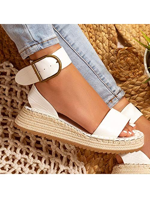 Qupid Fabio Platform Sandals for Women Animal Print Open Toe Espadrilles