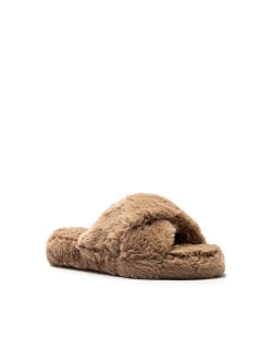 Cari House Slippers for Women - Faux Fur Cross Band Fluffy Indoor Slipper