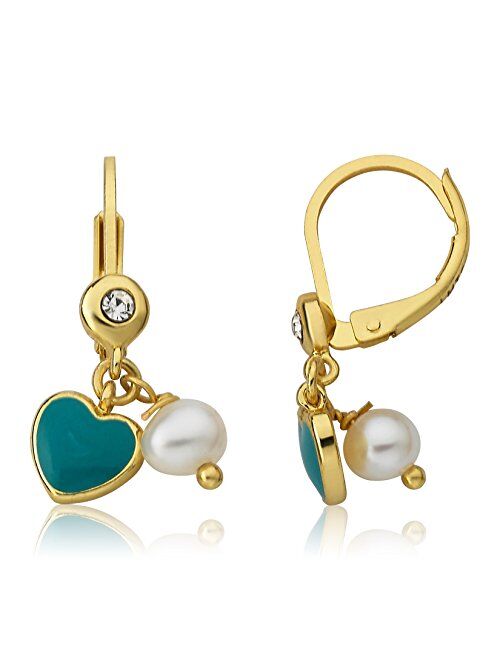 Little Miss Twin Stars Kids Earrings - 14K Gold Plated Leverback Earring With Fresh Water Pearl - Hypoallergenic and Nickel Free For Sensitive Ears