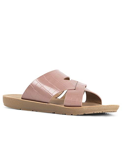 Qupid Eppa Sandals for Women - Open Toe Casual Wedge Flip Flop Sandal Slides