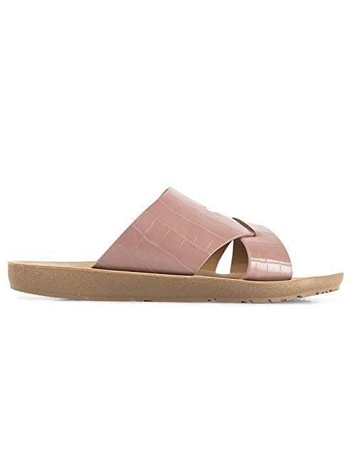 Qupid Eppa Sandals for Women - Open Toe Casual Wedge Flip Flop Sandal Slides