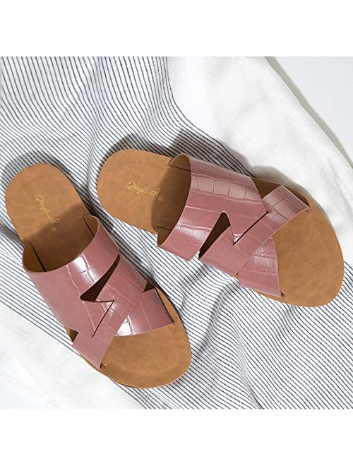 Qupid Eppa Sandals for Women - Open Toe Casual Wedge Flip Flop Sandal Slides