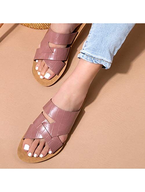 Qupid Eppa Sandals for Women - Open Toe Casual Wedge Flip Flop Sandal Slides