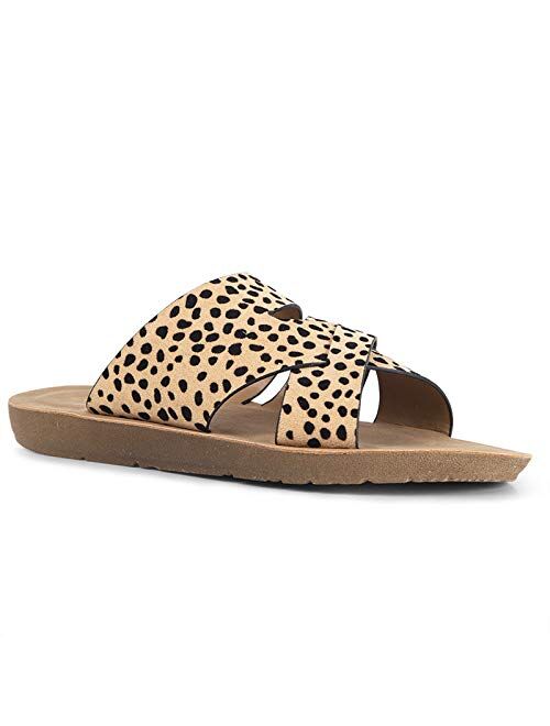 Qupid Eppa Sandals for Women - Open Toe Casual Wedge Flip Flop Sandal Slides